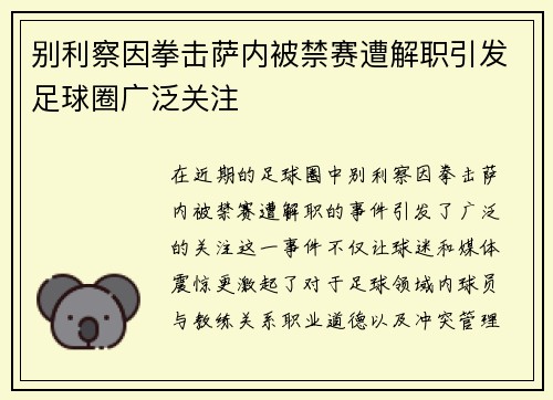 别利察因拳击萨内被禁赛遭解职引发足球圈广泛关注
